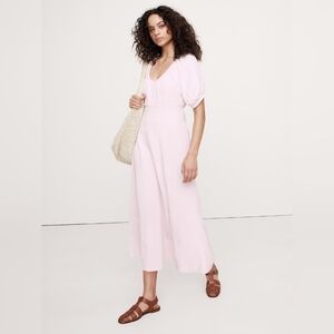 Banana Republic Viscose-Linen Dupioni Ruched Long Midi Dress Lilac Sea Pink